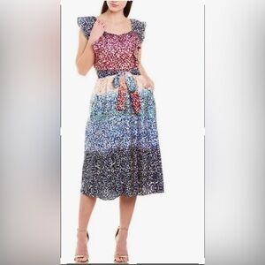 Julia Jordan Tie-Waist Multi-color Dot Midi Dress Size 12